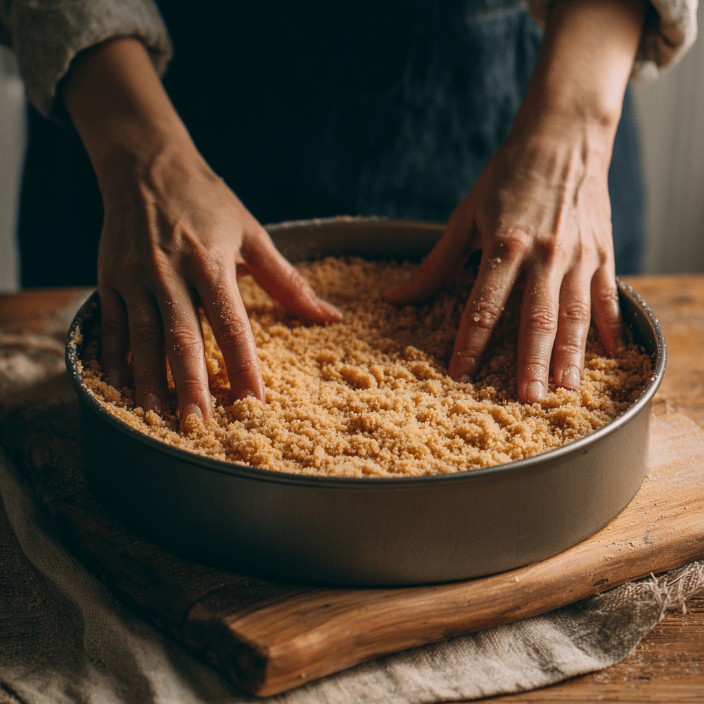 pressing crumb crust for mango cheesecake recipe