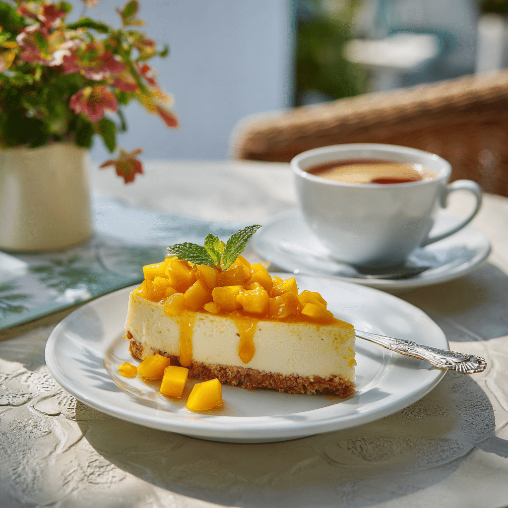 serving slice of mango cheesecake recipe